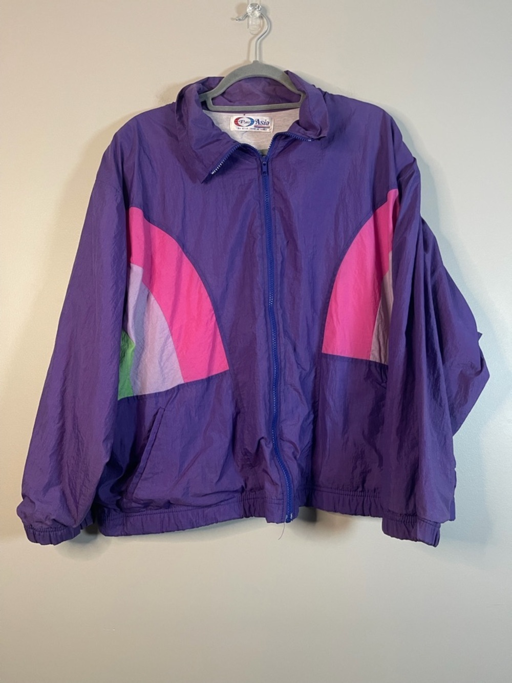 Pan Asia VTG Bold Purple Colorblock Retro Windbreaker Jacket